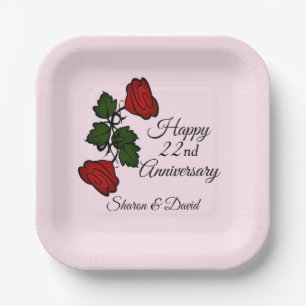 Happy add date Anniversary Rote Rose Pappteller