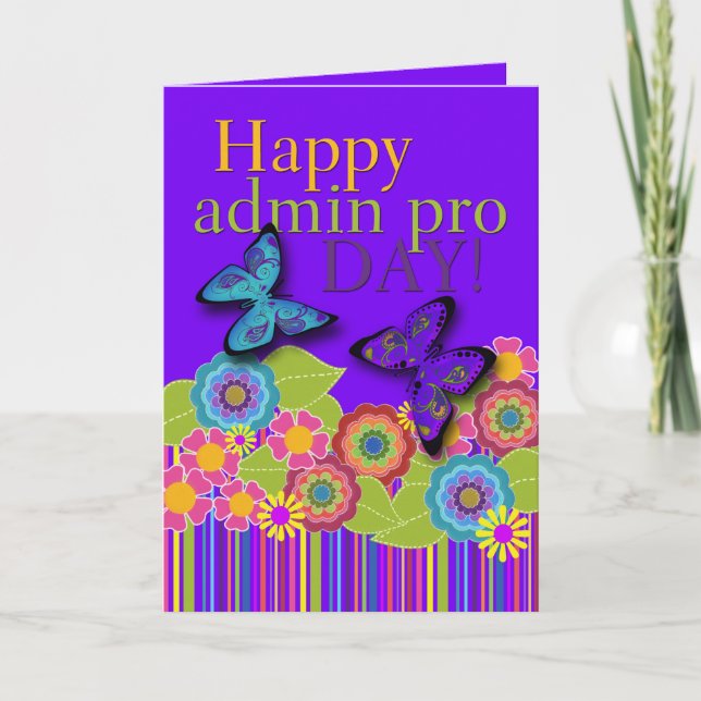 Happy Admin Pro Day, Schmetterlinge und Blume Karte (Vorderseite)