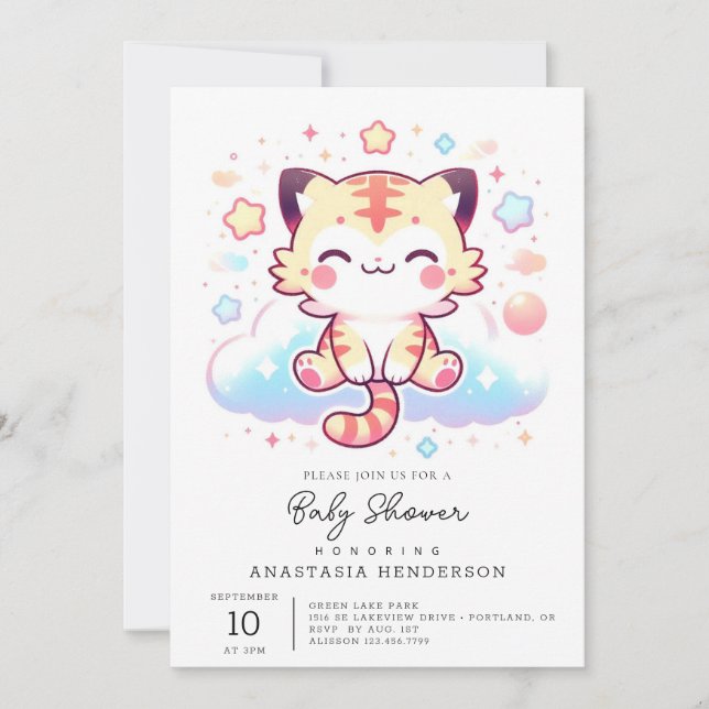 Happy Adorable Tiger Baby Dusche Einladung (Vorderseite)
