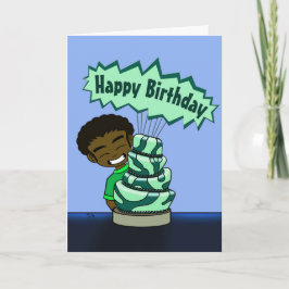 Happy African American Boy and Cake Birthday Karte