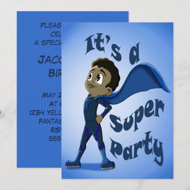 Happy African American Superhero Birthday Einladung (Vorne/Hinten)