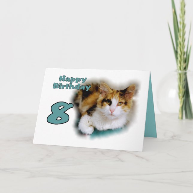 Happy Aighth Birthday Calico Cat Card Karte (Vorderseite)