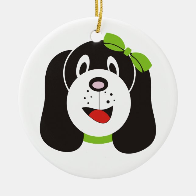 Happy alberne Welpendekoration Keramik Ornament (Vorne)