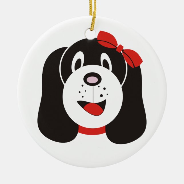 Happy alberne Welpendekoration Keramik Ornament (Vorne)