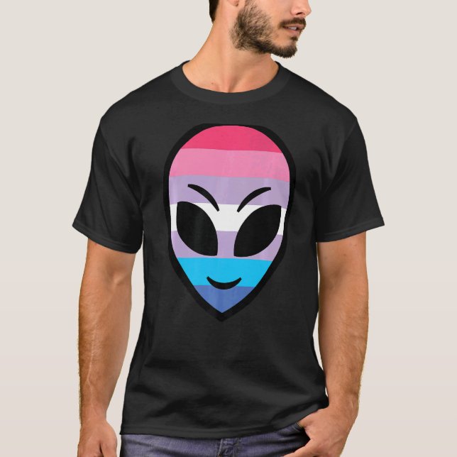 Happy Alien Bigender Flag T-Shirt (Vorderseite)