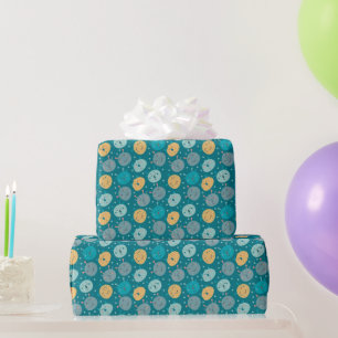 Happy Alien Faces Aquamarin Geschenkpapier