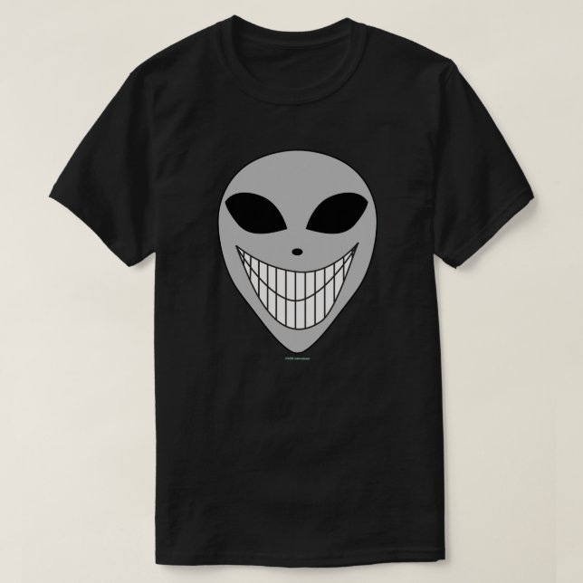Happy Alien Smile Teeth Kosmische Science Fiction T-Shirt (Design vorne)