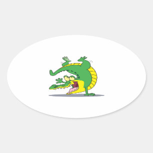 Happy Alligator Krokodil Cartoon tanzen Ovaler Aufkleber