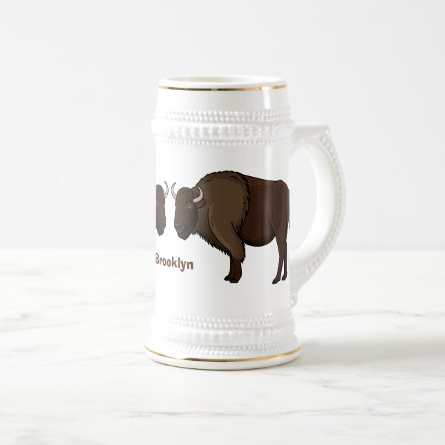 Happy American Bison Buffalo Illustration Bierglas (VorderseiteRechts)