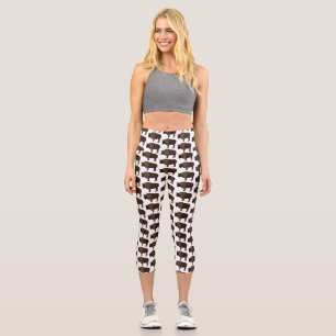 Happy American Bison Buffalo Illustration Capri Leggings