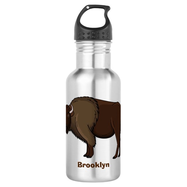Happy American Bison Buffalo Illustration Edelstahlflasche (Vorderseite)