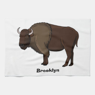 Happy American Bison Buffalo Illustration Geschirrtuch