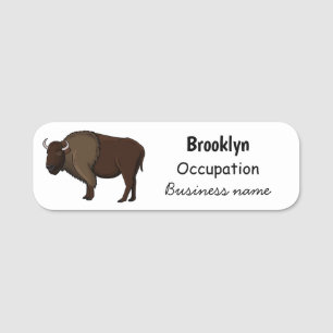 Happy American Bison Buffalo Illustration Namensschild
