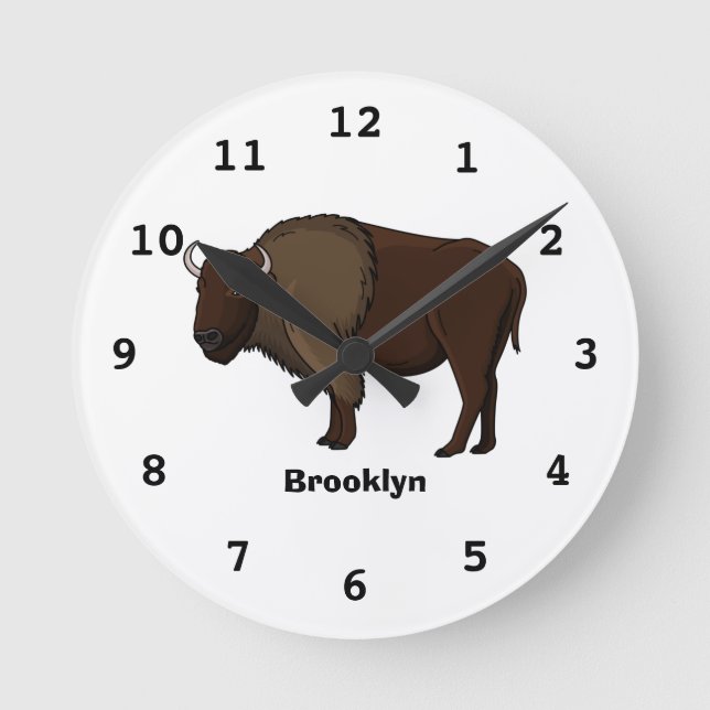Happy American Bison Buffalo Illustration Runde Wanduhr (Vorderseite)
