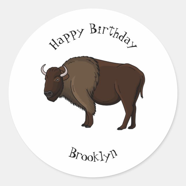 Happy American Bison Buffalo Illustration Runder Aufkleber (Vorderseite)