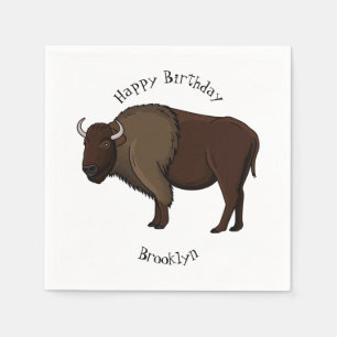 Happy American Bison Buffalo Illustration Serviette