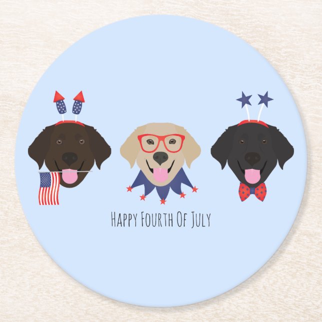 Happy Amerikanische Unabhängigkeitstag Labrador Re Runder Pappuntersetzer (Vorderseite)