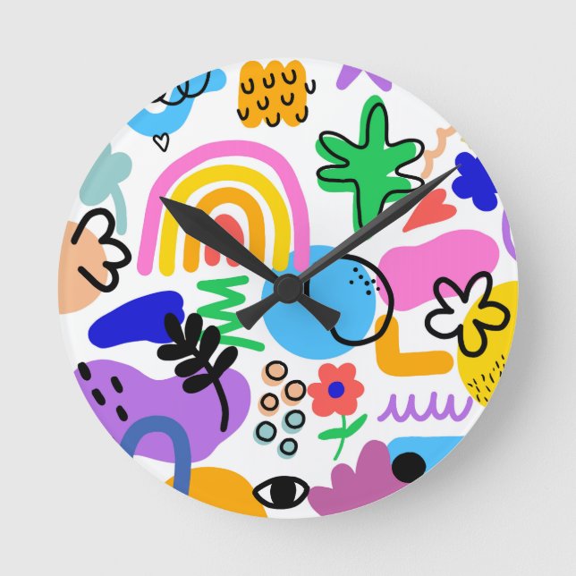 Happy and colorful abstract designs runde wanduhr (Vorderseite)