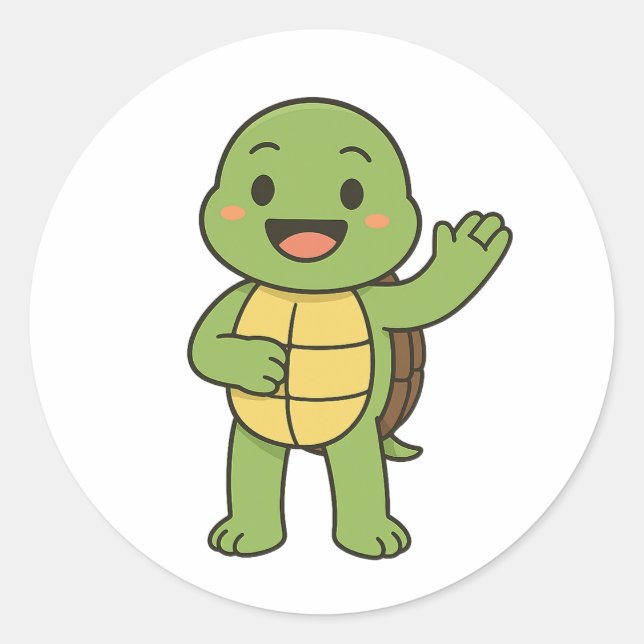 Happy and curious turtle runder aufkleber (Vorderseite)