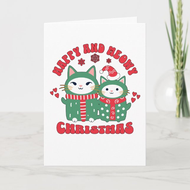 Happy and Meowy Christmas Cats Karte (Vorderseite)
