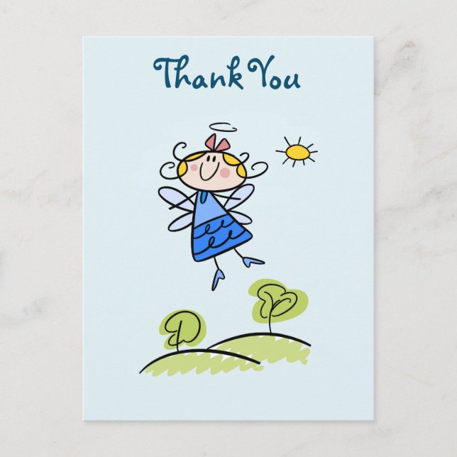 Happy Angel Fairy Jumping and Dancing Vielen Dank Postkarte (Vorderseite)