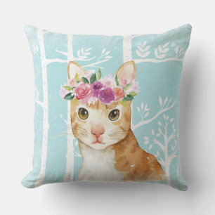 Happy Animal mit Blume in Blue Forest Cat Kitty Kissen