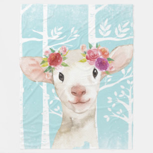 Happy Animal with Blume in Blue Forest Sheep Fleecedecke