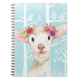 Happy Animal with Blume in Blue Forest Sheep Notizblock