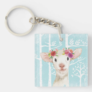 Happy Animal with Blume in Blue Forest Sheep Schlüsselanhänger