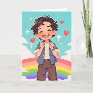 Happy Anime Boy Rainbow Feiertagskarte