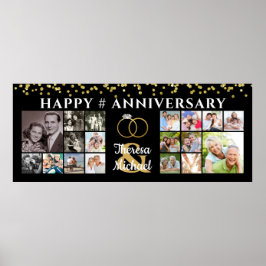 Happy Anniversary 18 Foto Collage Black Gold Poster