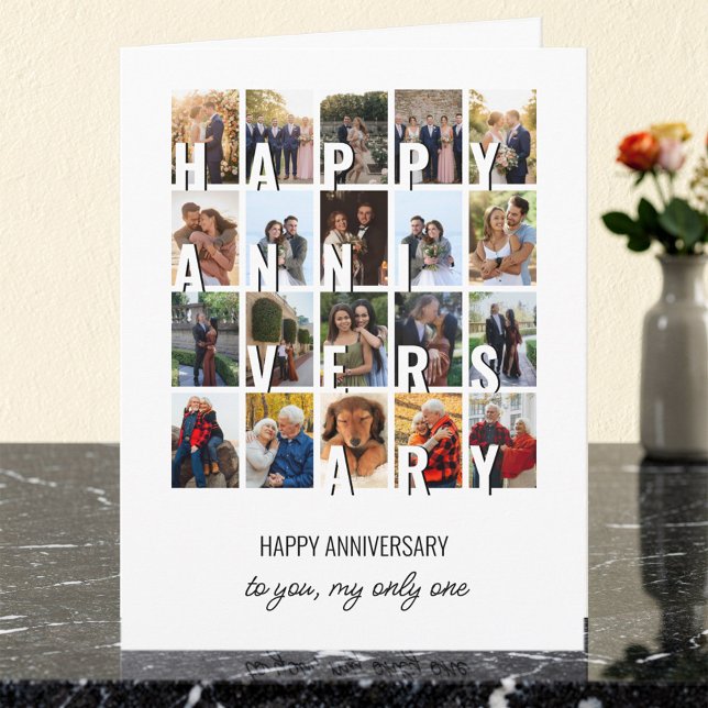 Happy Anniversary 20 Wedding Photo Collage Karte (Happy Anniversary Card for husband or wife - 20 photos plus editable text, inside and out.)