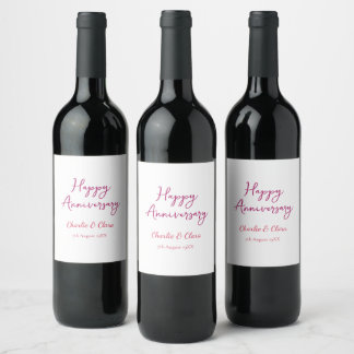  Happy anniversary add name pink bold name date si Weinetikett