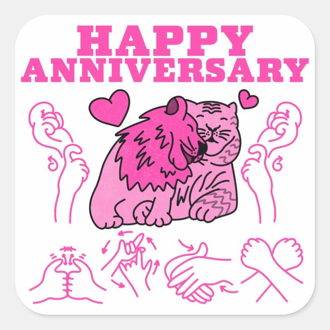 Happy Anniversary - ASL Design Quadratischer Aufkleber (Vorderseite)