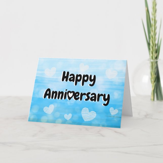 Happy Anniversary Blue and Black Hearts Karte (Vorderseite)