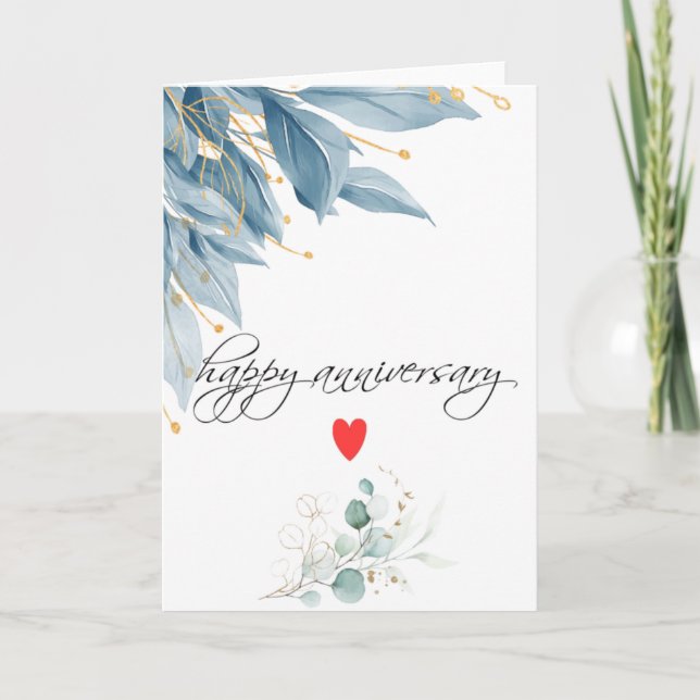 Happy Anniversary Blue Floral Karte (Vorderseite)
