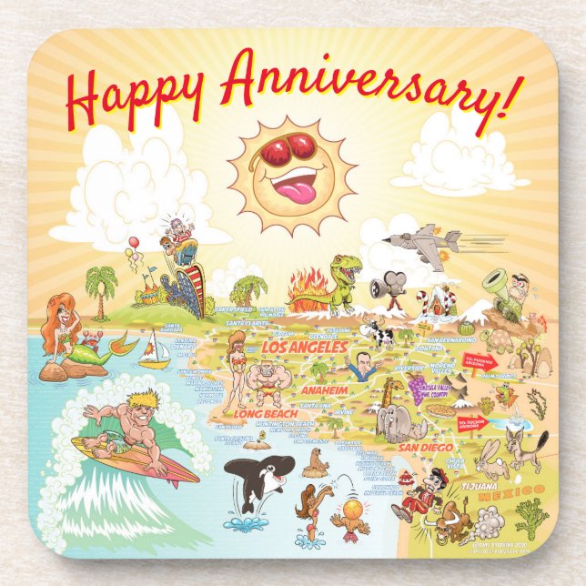 Happy Anniversary California Plastic Untersetzer (Vorderseite)