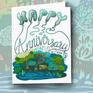 Happy Anniversary Camping Balloons Grußkarte Dankeskarte