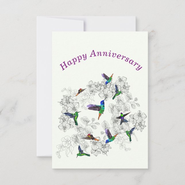 Happy Anniversary Card Frühjahr Vögel und Blume Karte (Vorderseite)