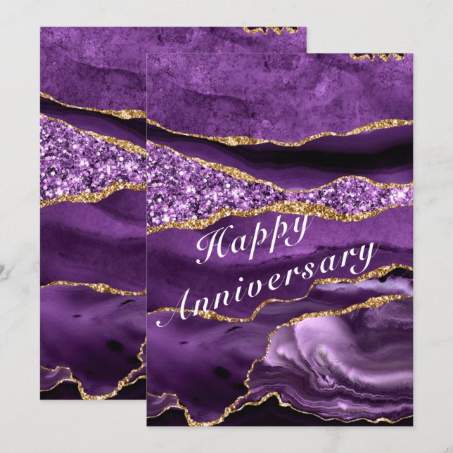 Happy Anniversary Card - Lila Violett Gold Karte (Vorne/Hinten)
