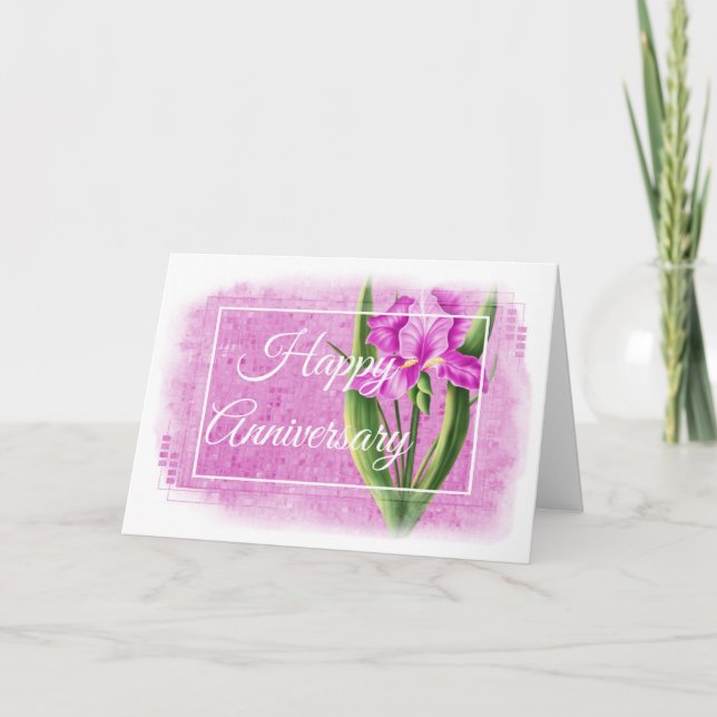 Happy Anniversary Card - Pink Iris d1 Karte (Vorderseite)
