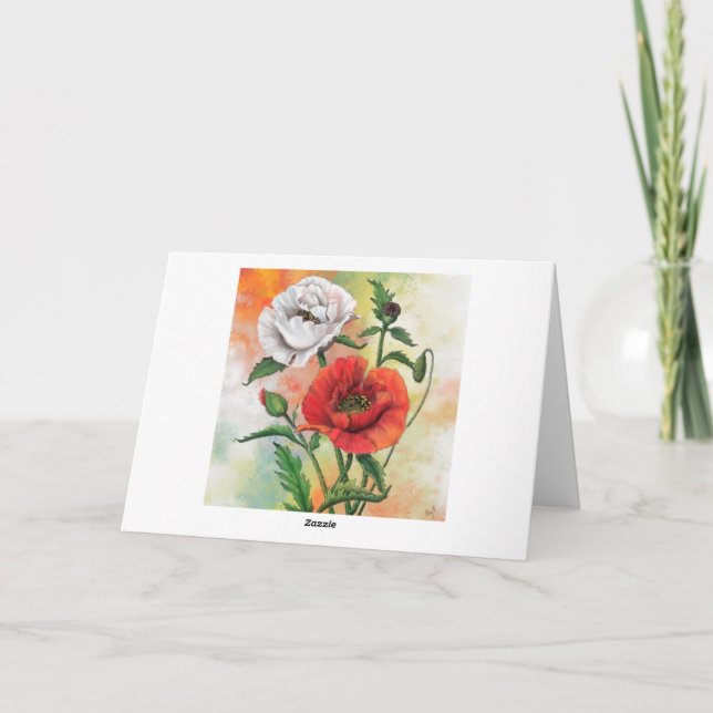 Happy Anniversary Card Red White Poppy Karte (Rückseite)
