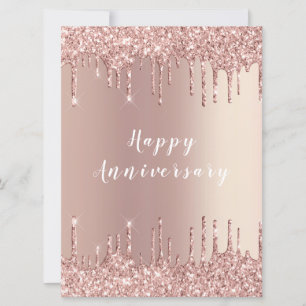 Happy Anniversary Card Rose Blush Glitzer Tropfen