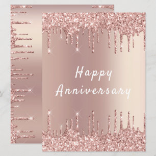 Happy Anniversary Card Rose Blush Sparkle Tropfen
