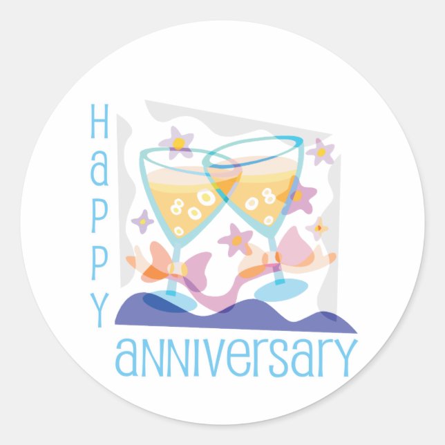 "Happy Anniversary" Champagner-Design Runder Aufkleber (Vorderseite)