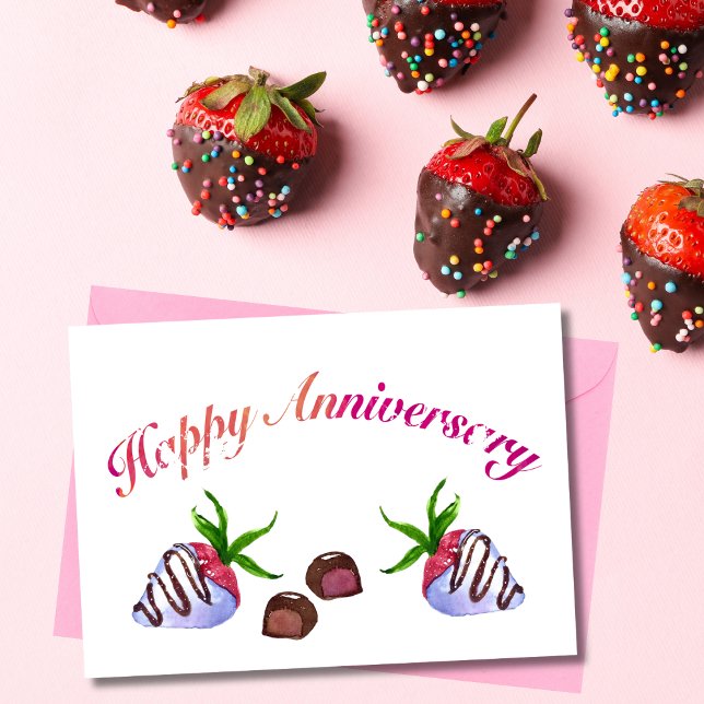 Happy Anniversary Chocolate Strawberries Karte (Von Creator hochgeladen)