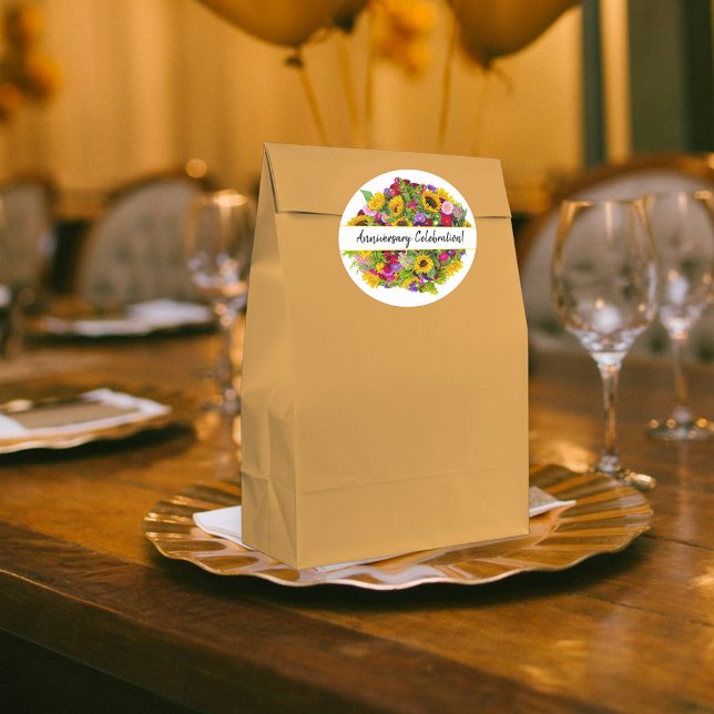 Happy Anniversary Colorful Bouquet Custom Runder Aufkleber (round sticker template)