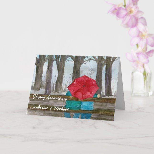 Happy Anniversary Couple Park Bench Personalisiert Karte (Orchidee)