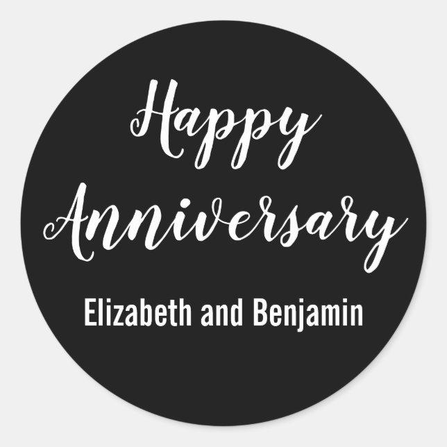 Happy Anniversary Couple's Names Black and White Runder Aufkleber (Vorderseite)