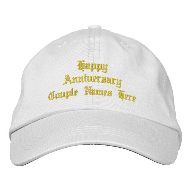 Happy Anniversary Custom Text Couple Names Hats Bestickte Baseballkappe (Vorderseite)